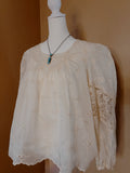 Ecru Embroidered Lace Puff Sleeve Blouse