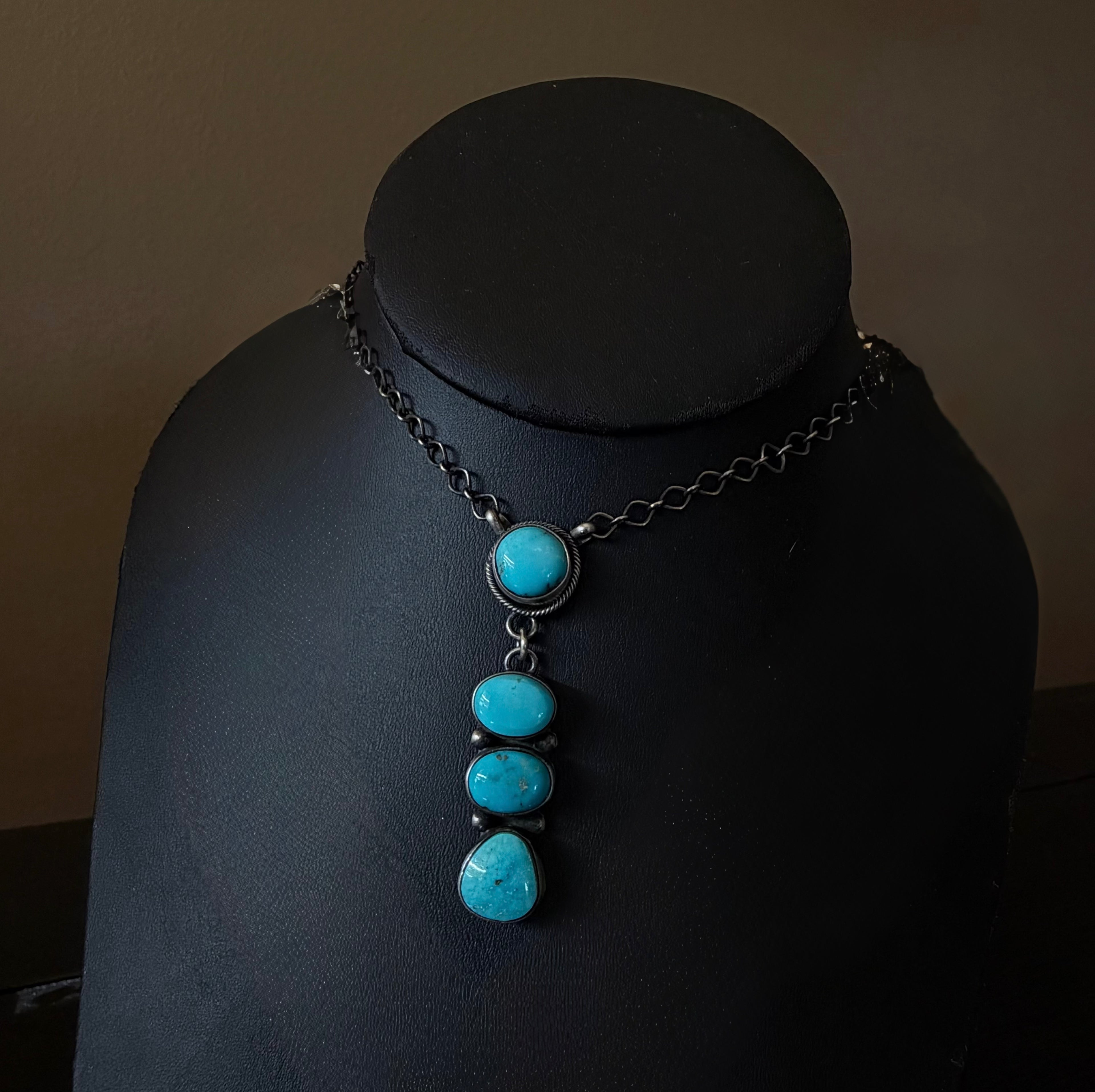 Scott Skeets Roystone Turquoise Drop Necklace – Navajo Handmade Sterling Silver