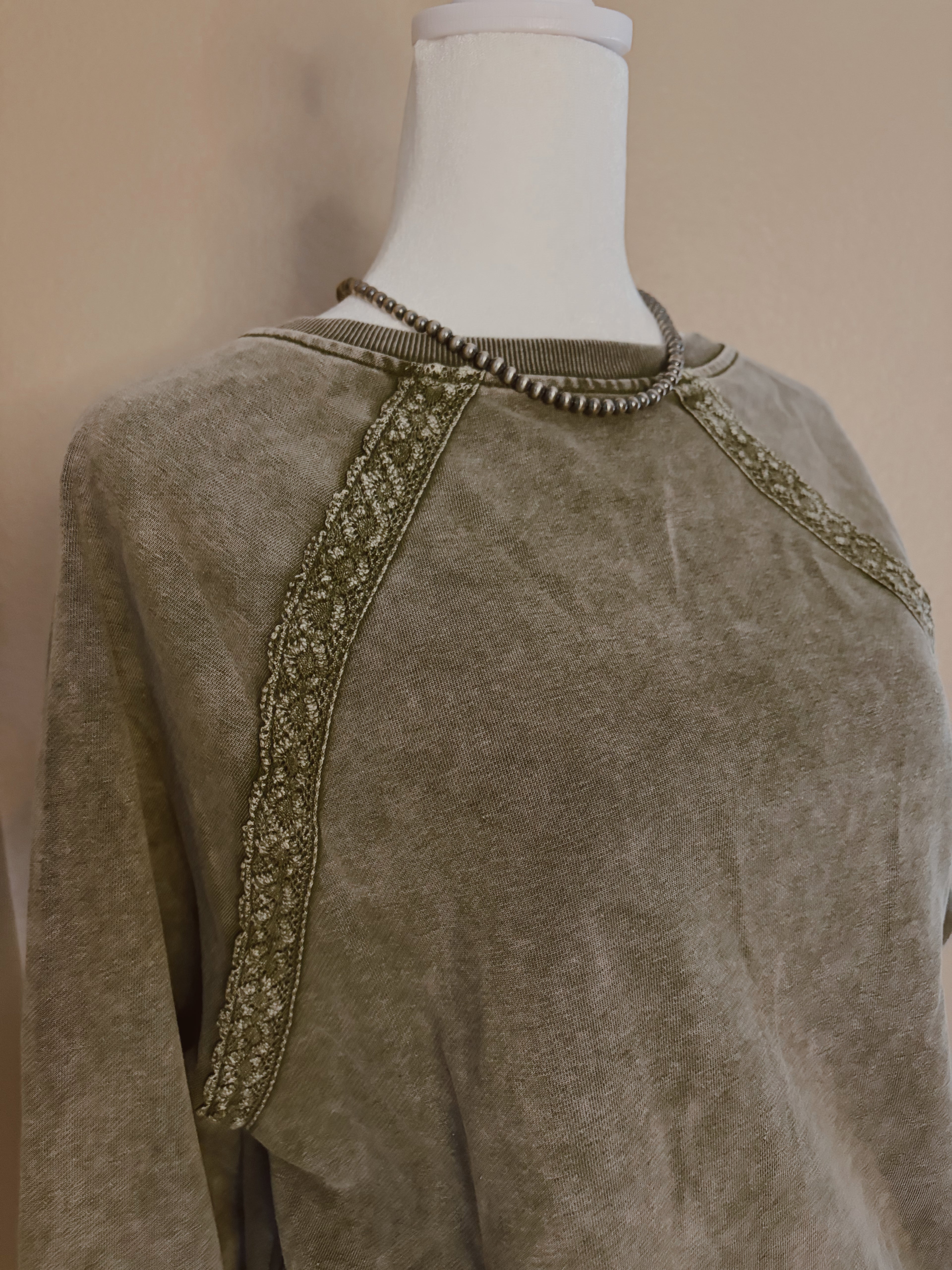 Lucy Lace Baggy Mineral Wash Pullover