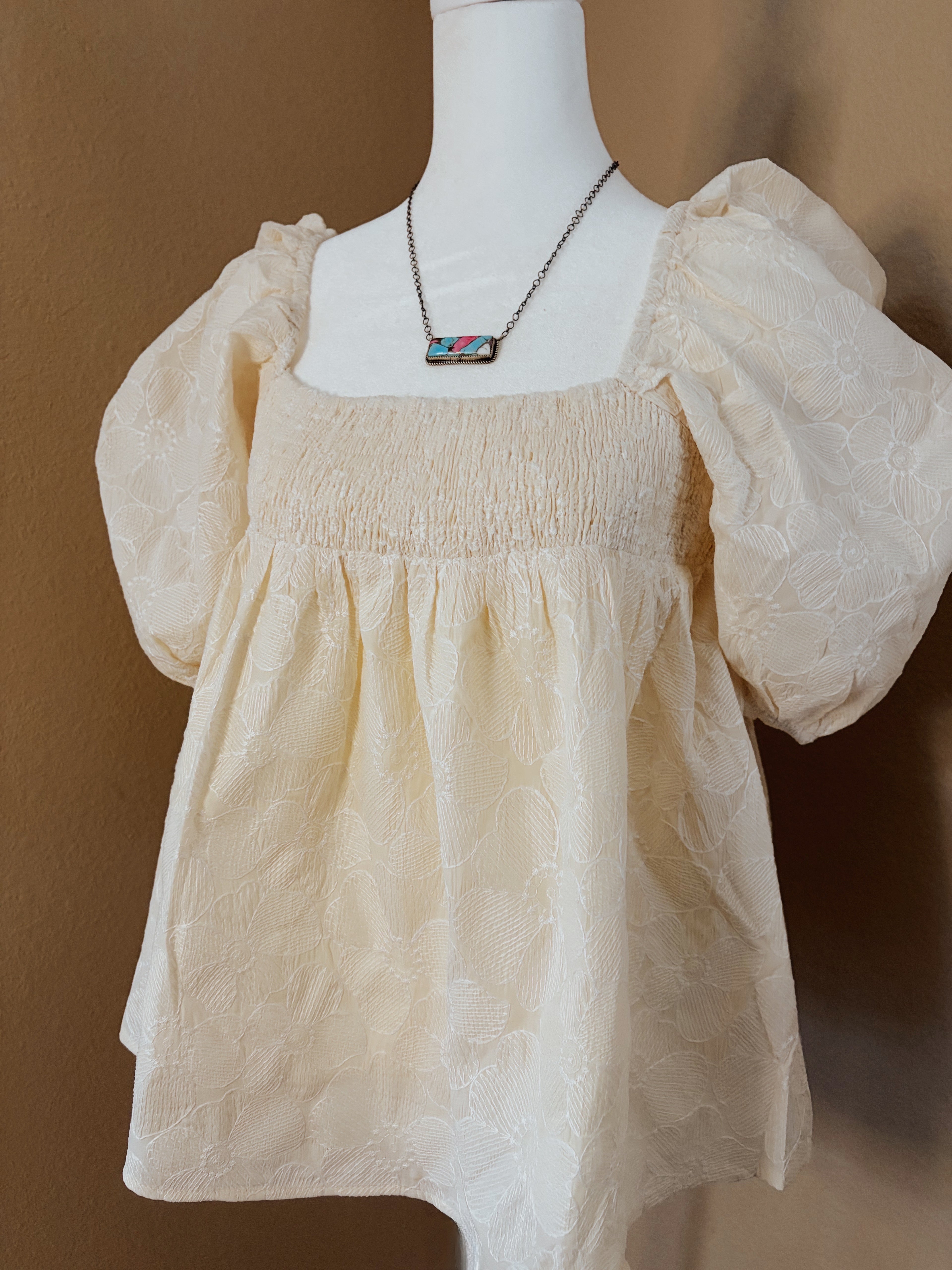 Floral Puff Sleeve Smocked Blouse