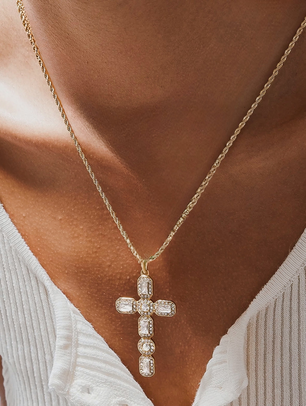 Belrose 18K Gold CZ Cross Necklace