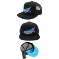 Feathered Outlaw – Black & Sky Blue Feather Flatbill Trucker Snapback