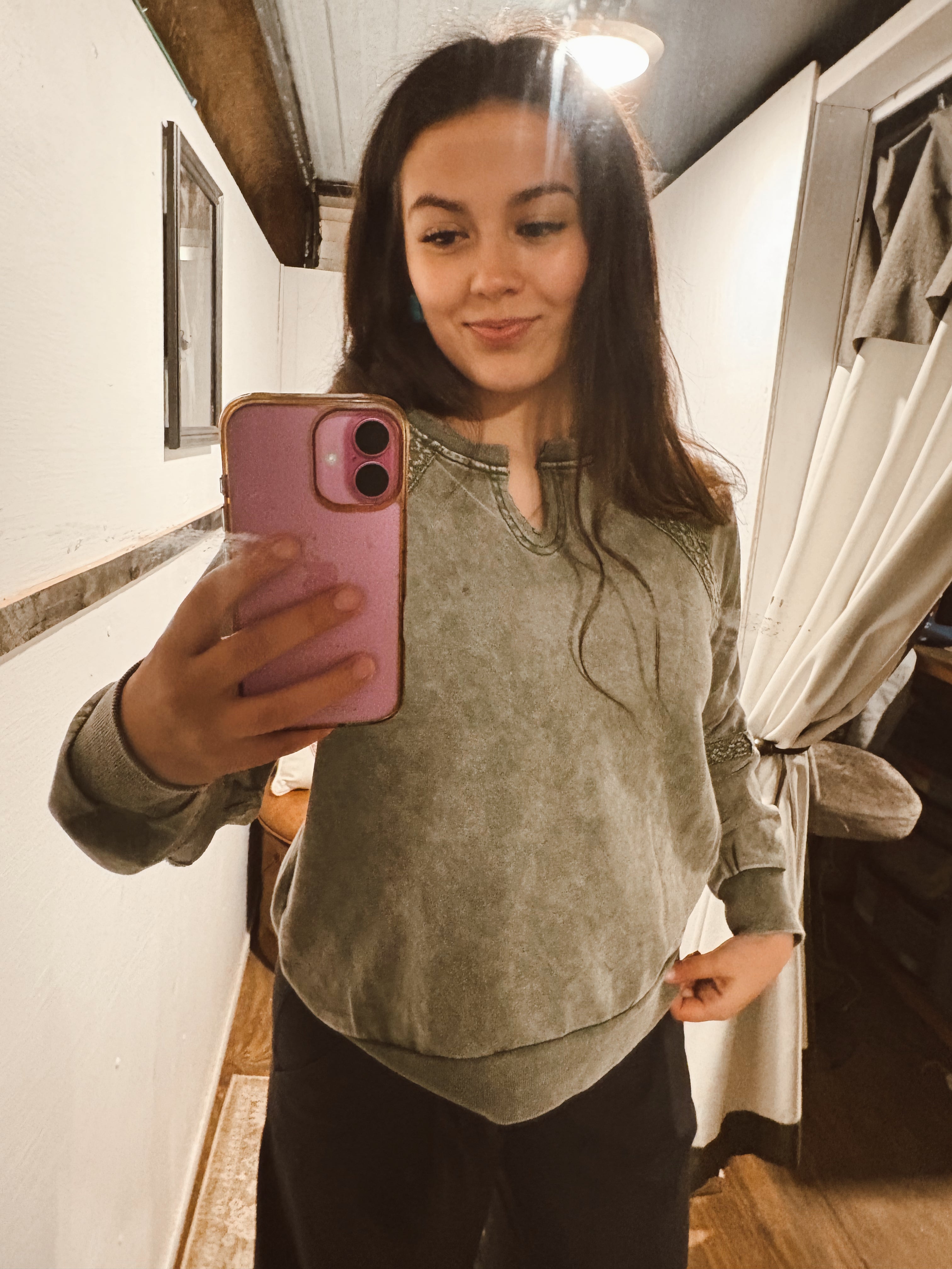 Lucy Lace Baggy Mineral Wash Pullover