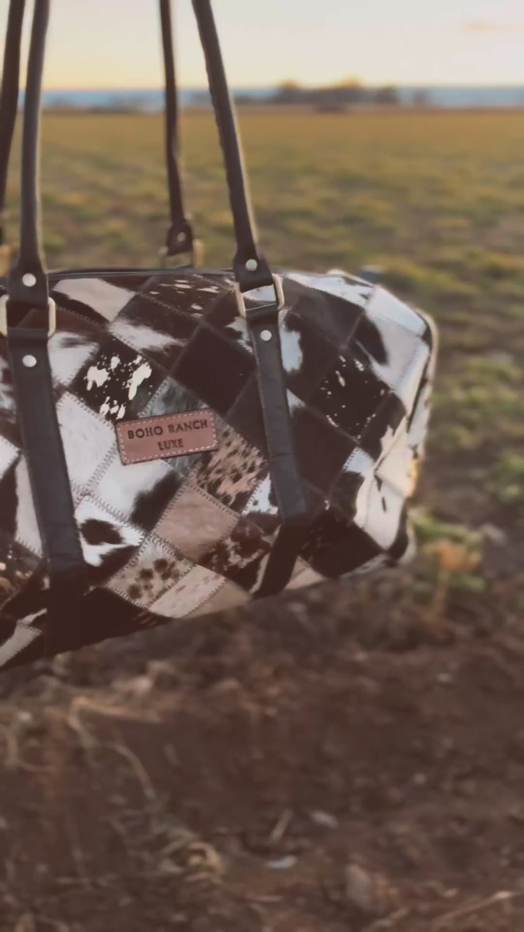 Boho Luxe Duffle Weekender — Leather Cowhide Travel Bag (Color Brown +White Cowhide)